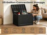 25 Gallon Outdoor Deck Box, Weatherproof PP Storage Chest with Rattan Texture, Lockable Patio 23182886