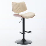 Walnut Bentwood Bar Stools Mid Century Modern Adjustable Counter Height Black Leather Upholstered W1143P173515