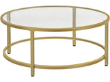 Modern Glass Top Coffee Table with Adjustable Foot Pads, Gold 14237797