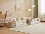 White Painted Pine Wood Fence Bed with Door and Deck Twin Children's Wooden Bed 16132731