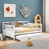 Full Size Daybed Wood Bed with Twin Size Trundle,White WF295131AAK