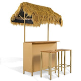 ZNTS GO Hawaiian-style Bar Height Patio Set with PE Grass Canopy, Outdoor Bar Table and Stools with WF530958AAA