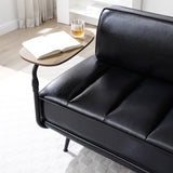 55"Inch Width Modern End of Bed Bench,Black Faux Leather Upholstered With side table, 360-degree W2677P196631