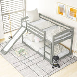 ZNTS Twin over Twin Bunk Bed with Convertible Slide and Ladder , Gray 65436427