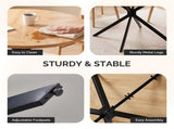 42" Round Dining Table for 4 Persons, Melamine MDF Tabletop & Black Metal Cross Legs, Natural Wood 74770377