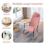 Adjustable Headrest Pillow Rocking Chair, Teddy Fabric Upholstered Glider Rocker with High Backrest, W1669P220429