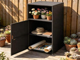 Black Wicker Garden Storage Cabinet, Dual Open & Closed Design Outdoor Tool Cushion Storage Cabinet 83353759