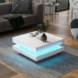 ON-TREND High Gloss Minimalist Design with LED Lights, 2-Tier Square Coffee Table, Center Table for WF295997AAK