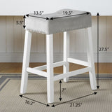 Morovo Set of 2 Velvet Counter Height Stools with Tufted Saddle Seats, White-Wash Finish, Blue T2574P164821