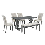 ZNTS 6-Piece Retro Rectangular Dining Table Set, Table with Unique Legs and 4 Upholstered Chairs & 1 47136174