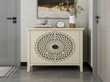 Hollow-Carved 2 Door Accent Cabinet Sideboard Buffet Storage Cabinet with Adjustable Shelf for W688P225282