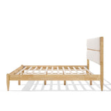 King Size Solid Wood Bed Frame With Fleece Upholstered Headboard, Ivory N757P256241B