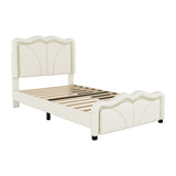 Twin Size Upholstered Platform Bed with Curve Shaped and Height-adjustbale Headboard,LED Light WF323748AAK
