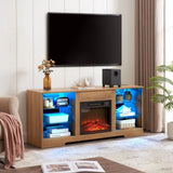 TV Stand Electric Fireplace TV Stand Glass Shelves, 3D Fireplace TV Stand LED Lights Wood W2275P257558
