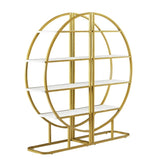 4 Tiers Home Office Open Bookshelf, Round Shape, Different Placement Ways, MDF Board, Gold Metal 70585705