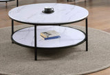 ZNTS 1pc Modern Round Faux Marble Coffee Table with Storage Shelf Black Finish Living Room Wooden B011P245863