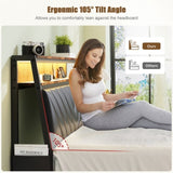 Full size Platform Bed Frame with 105-Degree Tilted Upholstered Headboard, Charging Station, LED W1903P195308