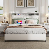 Queen Bed Frame with Ergonomic Headboard, Platform Bed Frame Queen Size with Outlets & Charger, W3107P262758