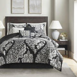 7 Piece Cotton Printed Comforter Set Black King B03597262
