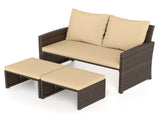 Outdoor Patio Furniture Set, PE Rattan Loveseat 2 Ottomans Removable Cushions Metal Frame 72012143
