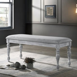 Salines Upholstered Turned Leg Dining Bench, Rustic White T2574P164620