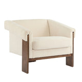 34" Mid-Century Modern Accent Chair with White Fabric, Deep Cushions, and Wide Armrests Ideal for N767P210787E