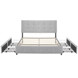 Upholstered Queen Platform Storage Bed Frame with 4 Drawers, Adjustable Headboard with Button Tufted 45724648