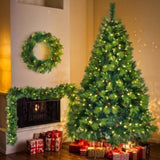 ZNTS 6FT Grass Green Christmas Tree, Large Branches Pine Tree, Pre-Lit Set with Tree & Garland & Wreath, 97534144