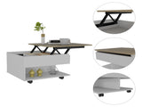 White and Light Oak 1-Drawer 1-Shelf Lift Top Coffee Table B06280372
