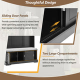 ON-TREND Elegant Hall Tree with Sliding Doors, Versatile Coat Rack with 6 Silvery Hooks & Handles, N721P205787B