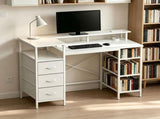 3-Drawer 4-Shelf P2 Particleboard Iron Pipe Computer Desk with Power Strip 03545599