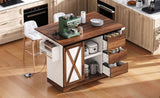 K&K 55.5" Farmhouse Kitchen Island with Drop Leaf, Kitchen Storage Island with Barn Door, Power N707P288229W