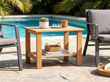 2-Tier Eucalyptus Wood Patio Side Table, Rustic Outdoor End Table with Slatted Tabletop & Bottom 67775423