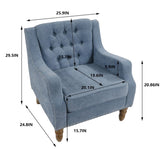 ZNTS Blue Accent Chair, Living Room Chair, Footrest Chair Set with Vintage Brass Studs, Button Tufted W1170100894