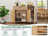 Natural Rattan Buffet Sideboard, Pull-Out Drawer & 3 Open Shelves, 3-Position Adjustable Cabinet 49396034