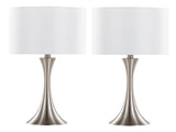 Lenuxe 24" Contemporary Metal Table Lamp in Brushed Nickel with White Semi-gloss Linen Shade from B202P224072