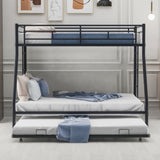 ZNTS Twin over Full Bed with Sturdy Steel Frame, Bunk Bed with Twin Size Trundle, Two-Side Ladders, Black 04979237