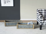 Set Of 2 Rectangular Rustic Planter, L20x14x11.5" S17x12x10" W2078P323425