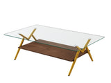 Rectangle Coffee Table with Tempered Glass top and Golden Metal Legs, Modern Table for Living Room , W241142554