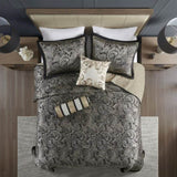 5 Piece Jacquard Bedspread Set with Throw Pillows Black Queen B03597641