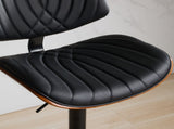 Walnut Bentwood Bar Stools Mid Century Modern Adjustable Counter Height Black Leather Upholstered W1143P278537
