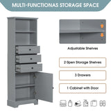 ZNTS Gray Tall Storage Cabinet with 3 Drawers and Adjustable Shelves for Bathroom, Study, Office and 62014329