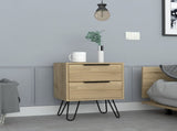 Nightstand 22" H, Four hairpin legs, Two Drawers, Light Oak B097132919