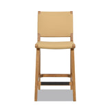 Pierre 26" Farmhouse Saddle Kitchen Island Counter Stool with Back, Sunkissed Beige Leather & B2719P238396