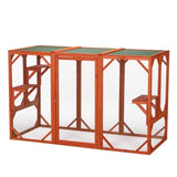 ZNTS Wooden Cat House, Outdoor Cat Cage with Water-proof Asphalt Planks and Cat Perches, Orange W2181P151887