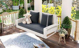 GO 2-Person Wicker Hanging Porch Swing with Chains, Cushion, Pillow, Rattan Swing Bench for Garden, WF285005AAK