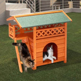 ZNTS 2-Story Wooden Feral Cat House Outdoor Indoor Kitty Houses with Door & Stairs & Weatherproof Roof, 60939221