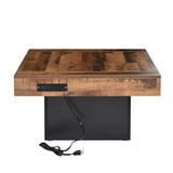 ZNTS ON-TREND 31.4'' x 31.4'' Farmhouse Coffee Table with 2 USB Ports and Outlets, Brown Spliced Wood N721P189320B