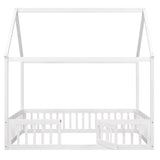 ZNTS Full Size Wood House Bed with Fence and Door, White Wash WF303134AAK