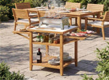 Acacia Wood Outdoor Grill Table with Drop Leaf, BBQ Prep Station with Faux Marble Resin Top 56831877